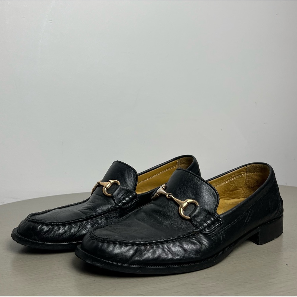 Linea Uomo Di Mario Italy Black Leather Slip On Loafer Shoes Men's 10.5 Horse Bi